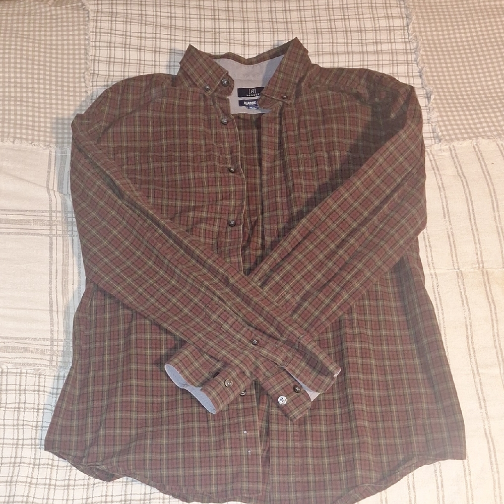 George Men's  Plaid Casual Button-Down Shirt Size Med